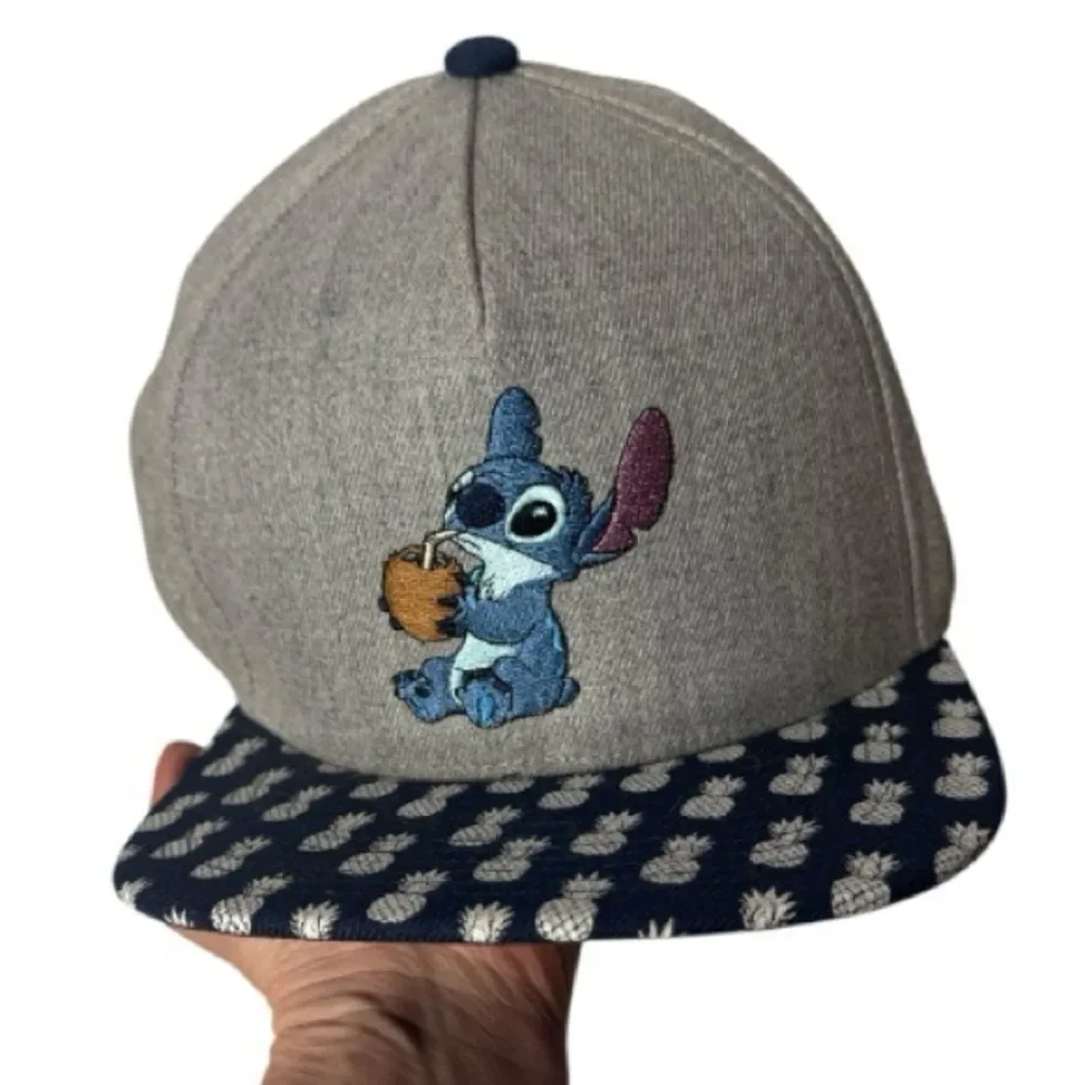 Disney Lilo And Stitch Pineapple Brim Gray and Blue Stitch Baseball Cap.